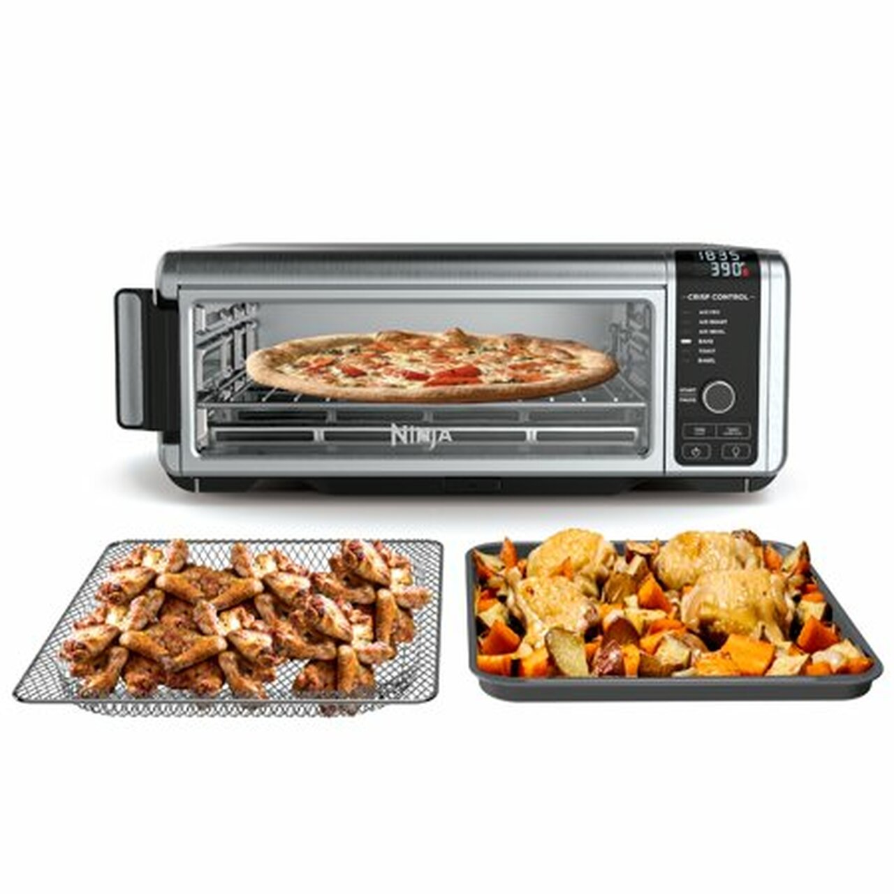 The Ninja® Foodi™ Digital Air Fry Oven in Black and Silver, Convection Oven, Toaster, Air Fryer, Flip-Away for Storage, 1800 watts, Stainless Steel, SP100