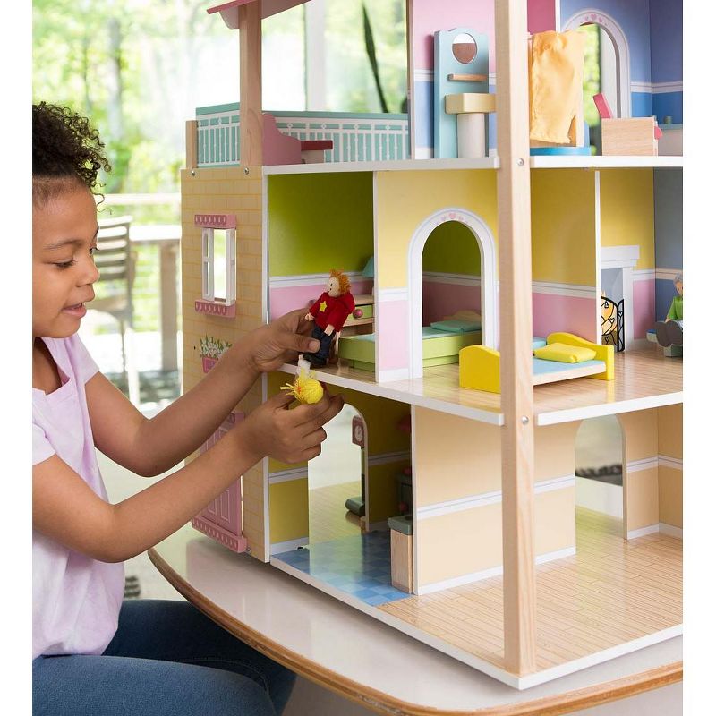 HearthSong Imagine My Place Dollhouse with Turntable and 35-Piece Dollhouse Furniture Set