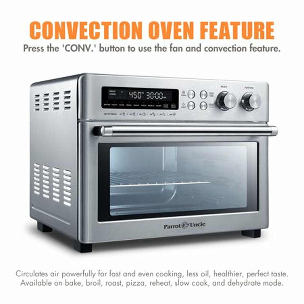 Convection Toaster Oven 10-in-1 Air Fryer 6 Slice, 1750W, 26.5 QT Capacity, Stainless Steel