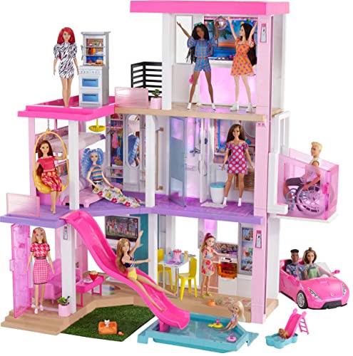 Barbie Dreamhouse (3.75-ft) 3-Story Dollhouse Playset with Pool & Slide, Party Room, Elevator, Puppy Play Area, Customizable Lights & Sounds, 75+ Pieces, Gift for 3 to 7 Year Olds, New for 2021