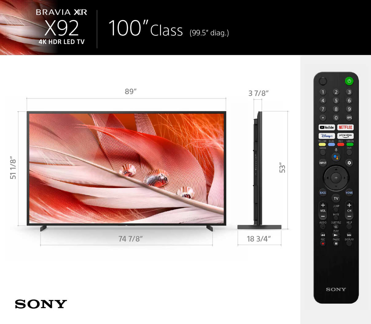 XR-100X92 BRAVIA XR X92 4K HDR Full Array LED with Smart Google TV (2021)