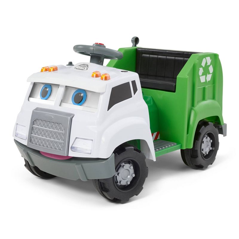 Kid Trax 6V Real Rigs Recycling Truck Interactive Powered Ride-On – Green/White