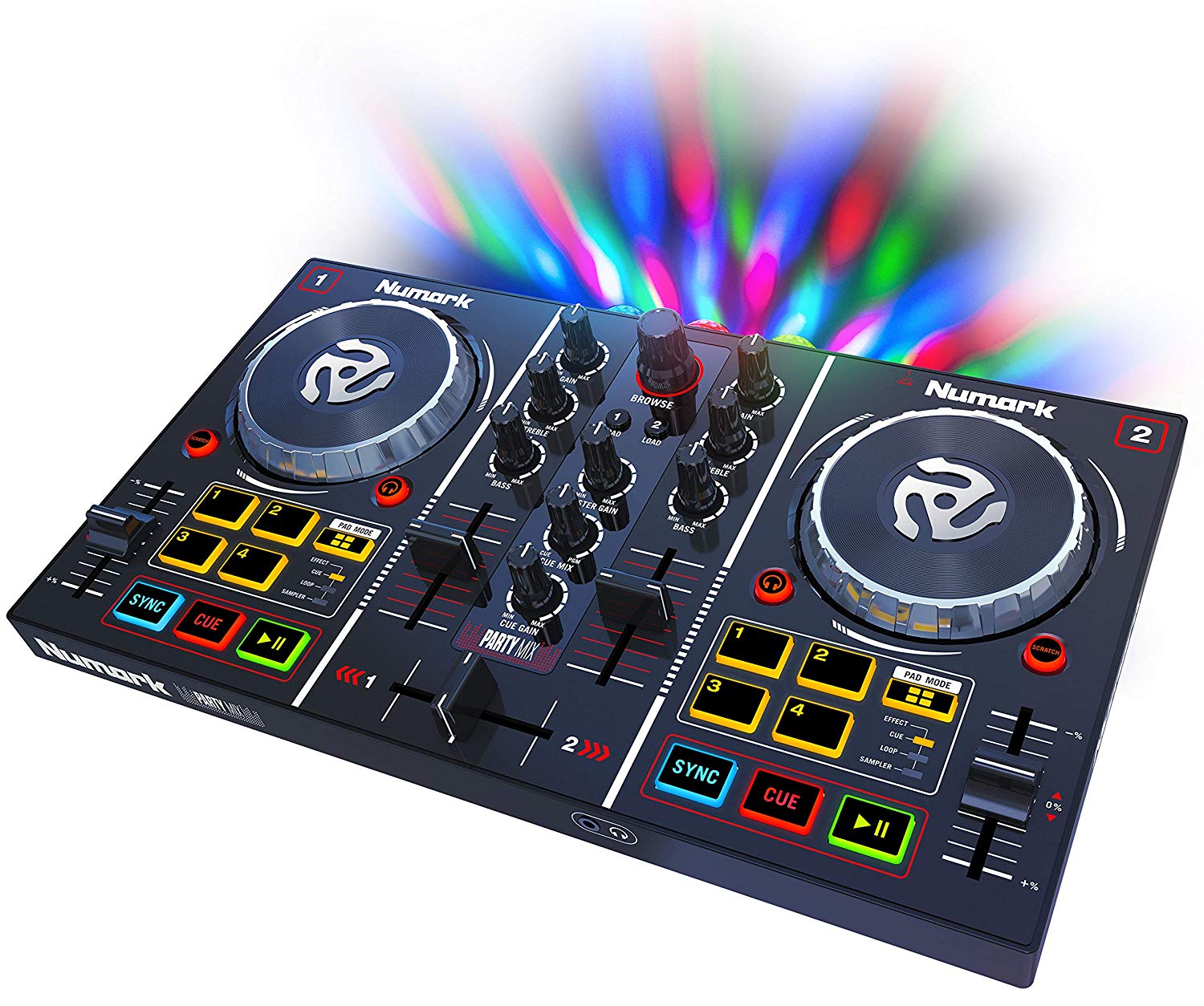 Numark Party Mix – Starter DJ Controller with Built-In Sound Card & Light Show, and DJ Software Included for Download