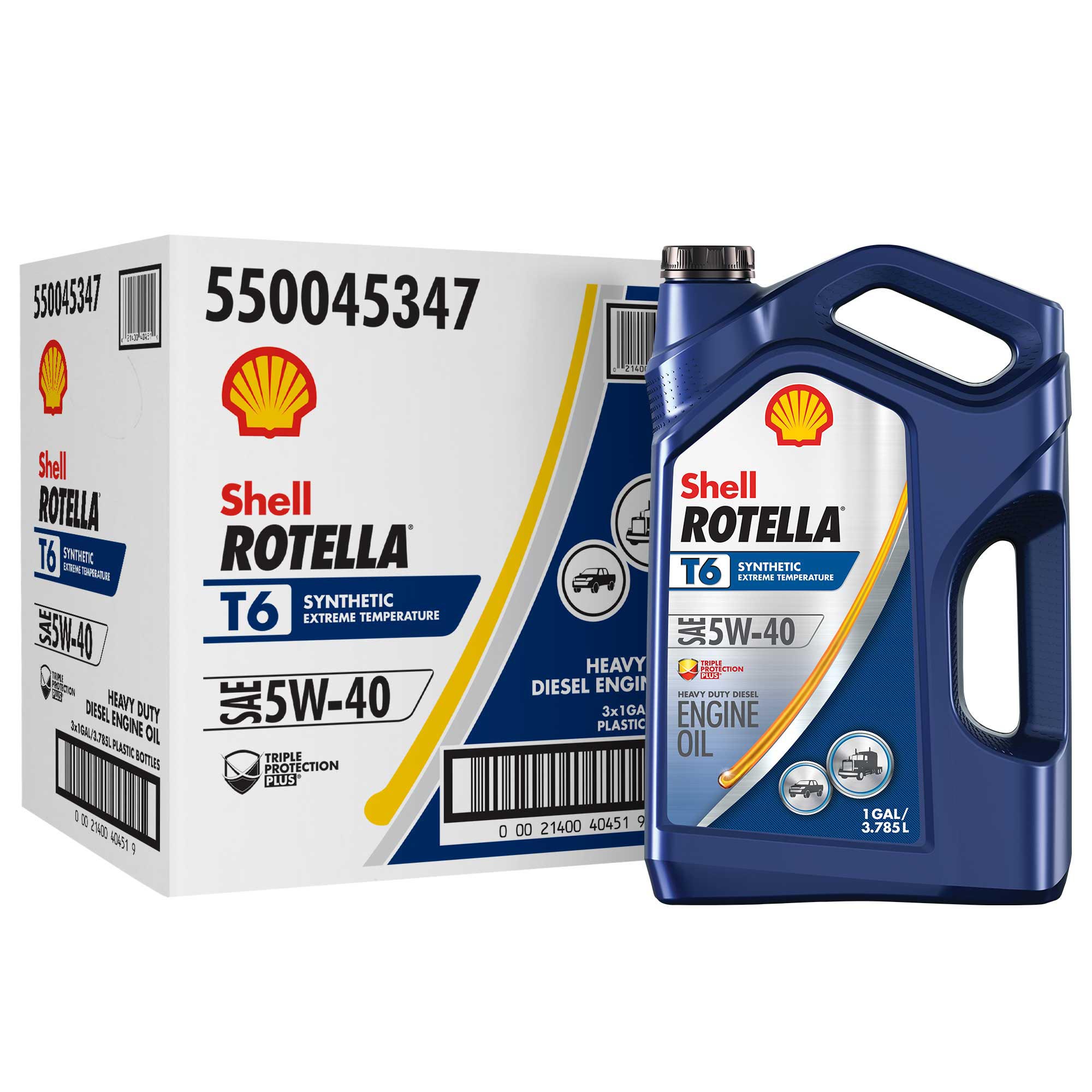 Rotella T6 5W-40 Full Synthetic Heavy Duty Diesel Engine Oil, 1 Gallon (3-Pack)