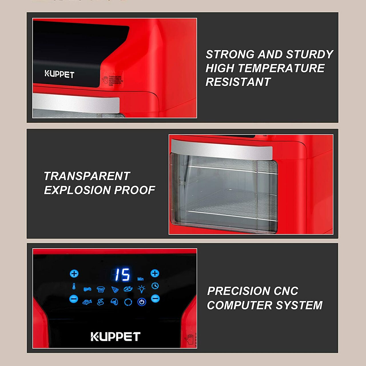 Air Fryer 10QT KUPPET Electric Hot Air Fryer, Roasting, Reheating & Dehydrating, Touch Screen Oven Oilless Cooker