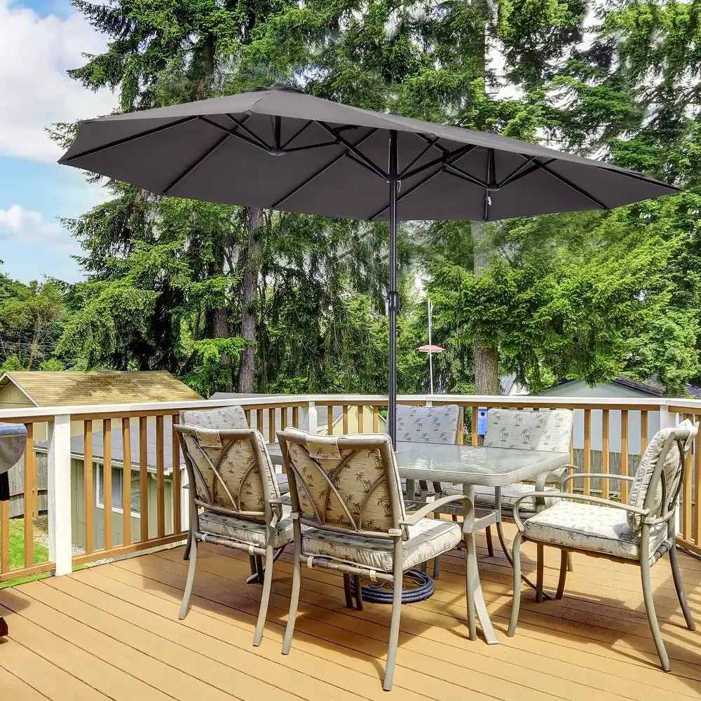Outsunny 15-foot Steel Rectangular Double Sided Market Umbrella - Beige
