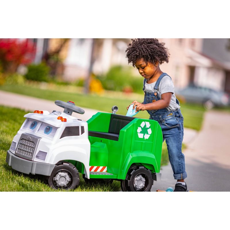 Kid Trax 6V Real Rigs Recycling Truck Interactive Powered Ride-On – Green/White