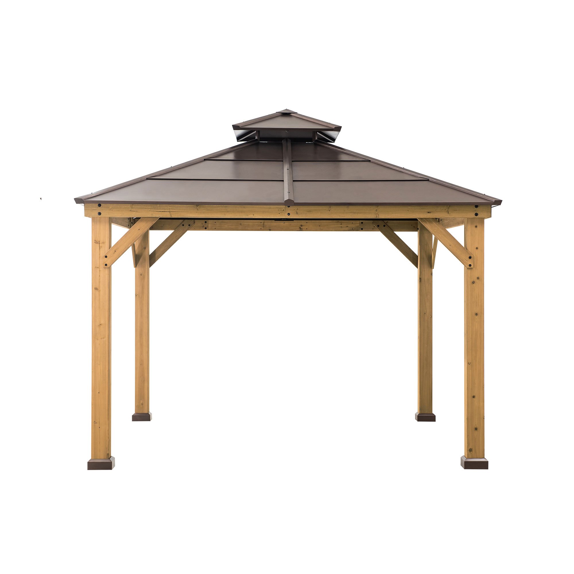 Sunjoy Brown 10 ft. x 10 ft. Cedar Framed Gazebo with Steel 2-Tier Hip Roof Hardtop