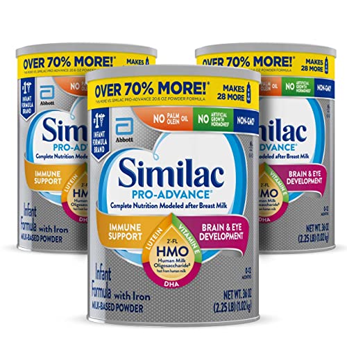 Similac Pro-Advance®* Infant Formula with Iron, 3 Count, with 2'-FL HMO for Immune Support, Non-GMO, Baby Formula Powder, 36-Ounce Cans
