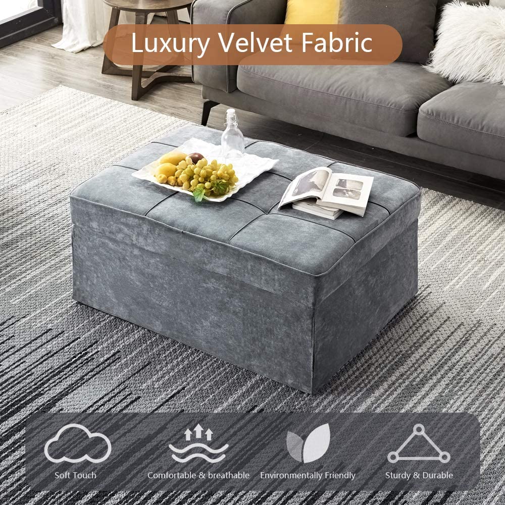 Ottoman Folding Chair Bed, Modern Velvet Sleeper Sofa Multi-Position Convertible Couch Lounger Guest Bed with Pillow for Small Space, Velvet Gray