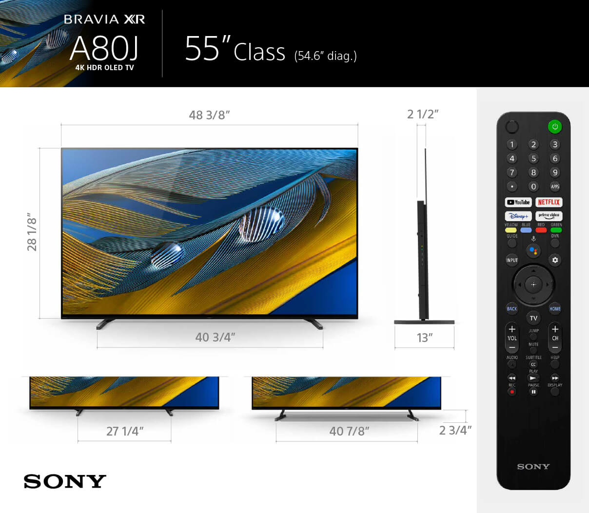 XR-55A80J BRAVIA XR A80J 4K HDR OLED with Smart Google TV (2021)