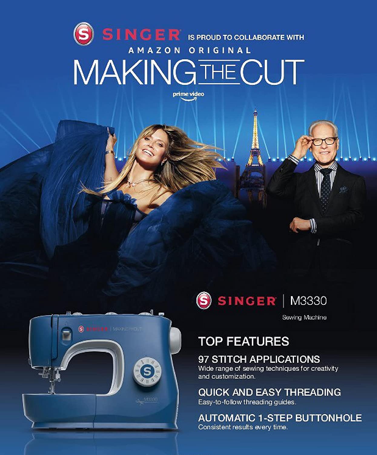 SINGER | Making The Cut S0230 Serger 4 Thread, Differential Feed, 1300 Stitches Per Min-Sewing Made Easy Serger, Blue
