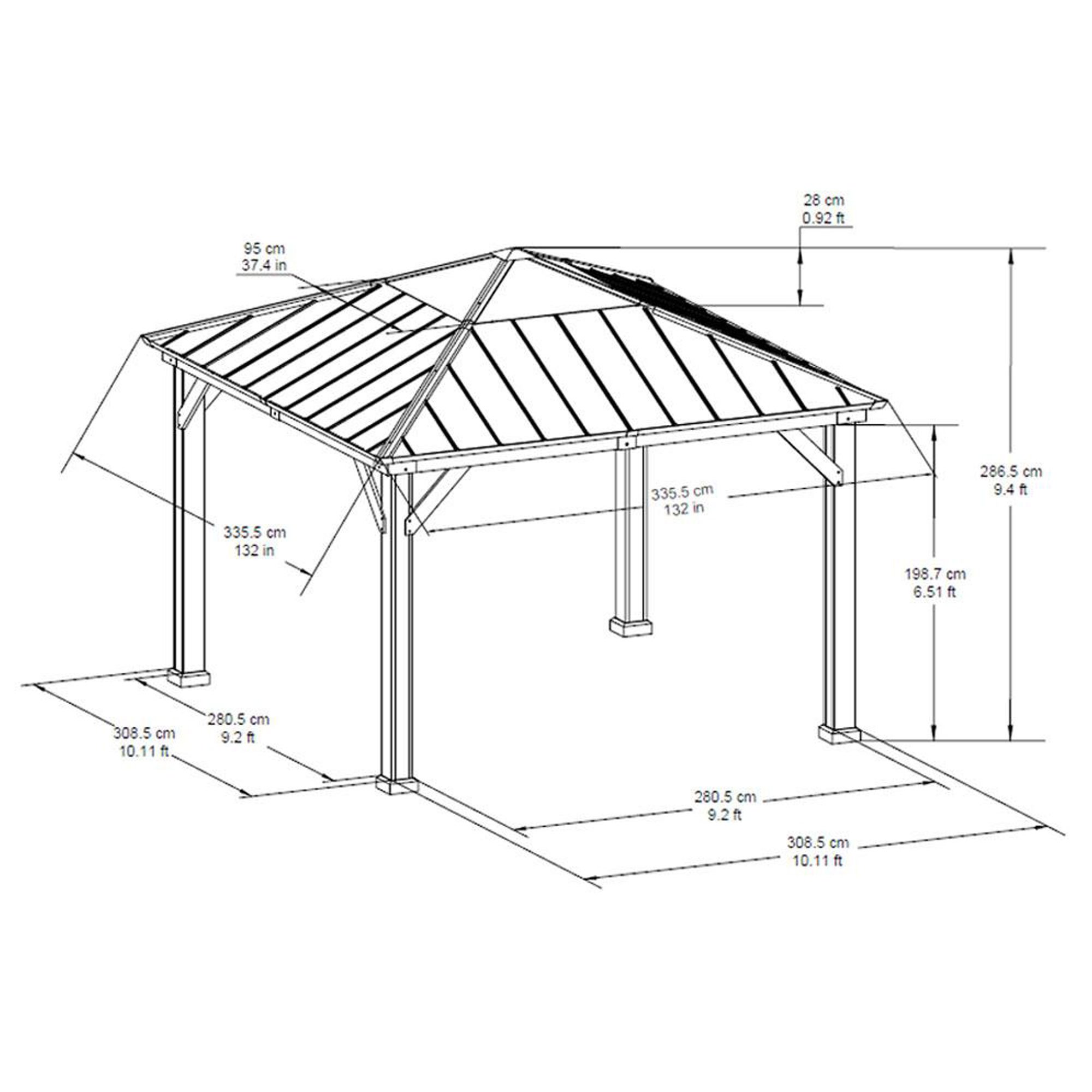 Sunjoy 11 ft. x 11 ft. Cedar Framed Gazebo with Brown Steel and Polycarbonate Hip Roof Hardtop