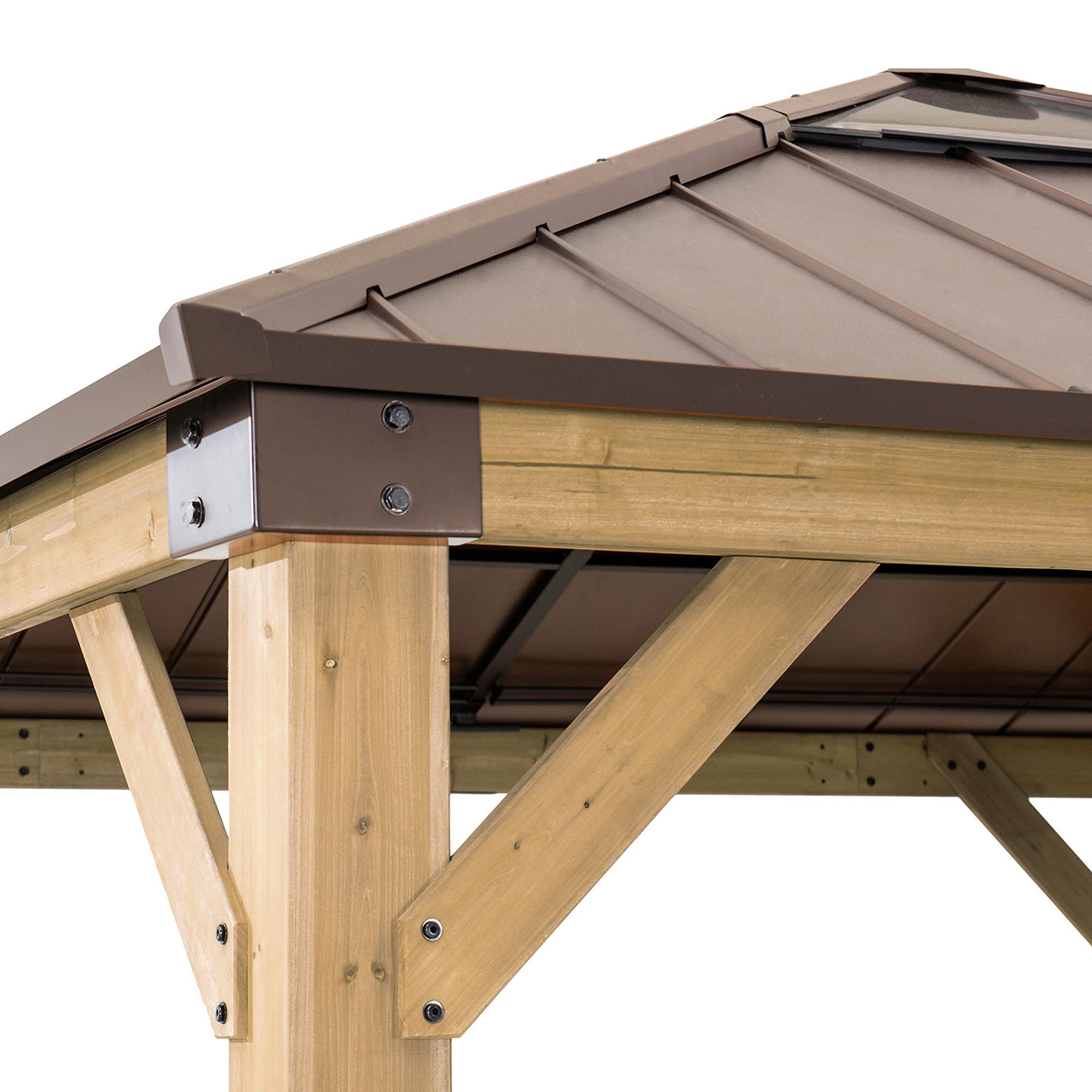 Sunjoy 11 ft. x 11 ft. Cedar Framed Gazebo with Brown Steel and Polycarbonate Hip Roof Hardtop