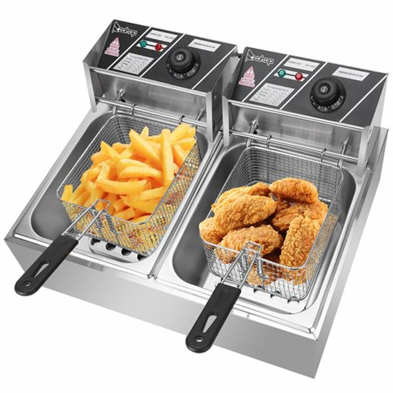 ZOKOP 12L 5000W Electric Countertop Deep Fryer With Basket Stainless Steel Double Tank Electric Fryer For Home and Commercial Use