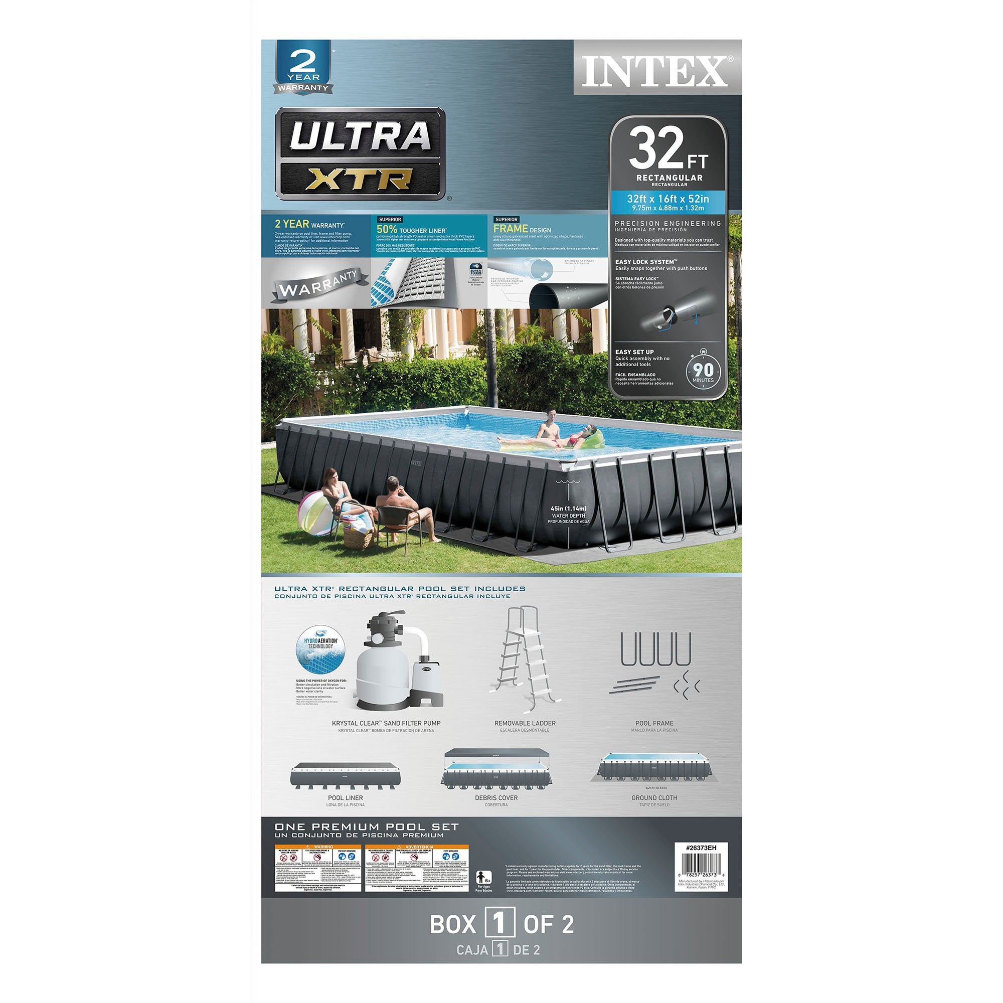 Swimming Pool-Intex 26373EH 32' x 16' x 52″ Rectangular Ultra XTR Frame Swimming Pool w/ Pump