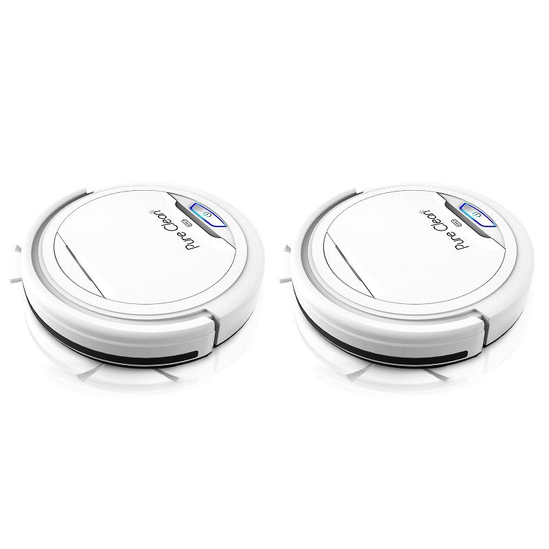Pyle PUCRC25.5 PureClean Smart Automatic Robot Vacuum Compact Powerful Home Cleaning System for All Indoor Floor Surfaces, White (2 Pack)