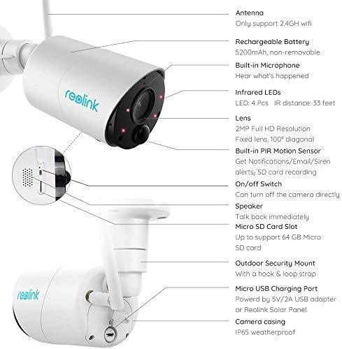 Outdoor Security Camera System Wireless, Solar Battery Powered, 1080p Wirefree Waterproof 2-Way Audio Night Vision w/ PIR Motion Sensor, Support Alexa/Google Assistant, REOLINK Argus Eco+Solar Panel