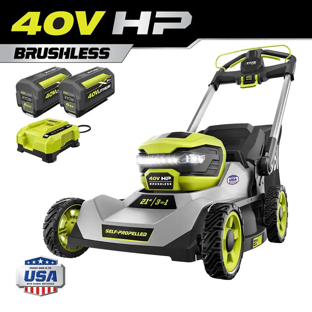 Ryobi 40V HP Brushless 21 in. Cordless Battery Walk Behind Self-Propelled Lawn Mower with (2) 6.0 Ah Batteries and Charger