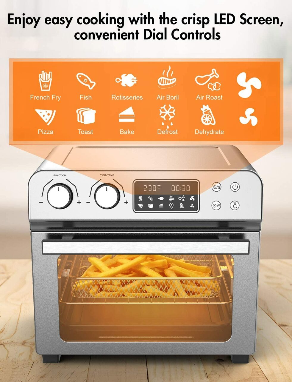 Moosoo 10-in-1 Air Fryer Oven 24.3QT Capacity Toaster Oven Stainless Steel with Air Fryer Cookbook