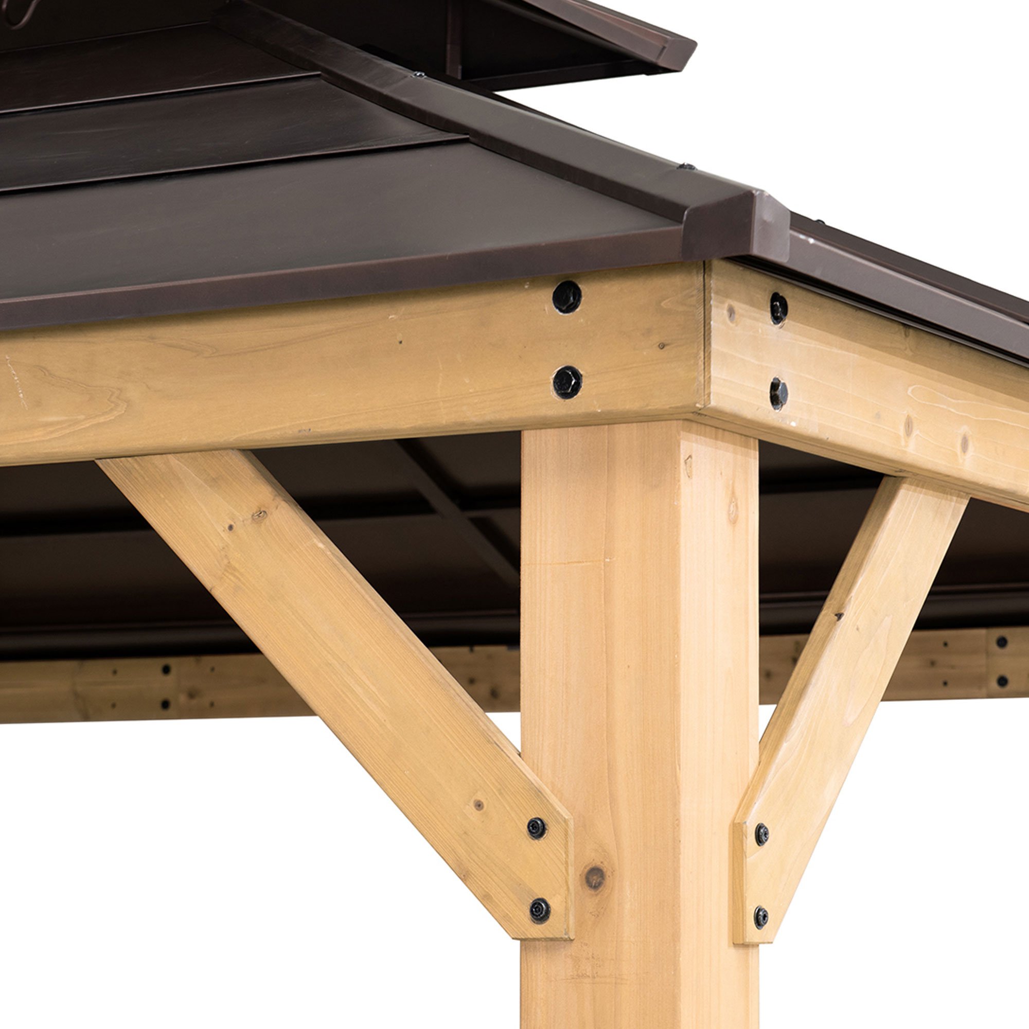 Sunjoy Brown 11 ft. x 13 ft. Cedar Framed Gazebo with 2-tier Steel Roof and Hook