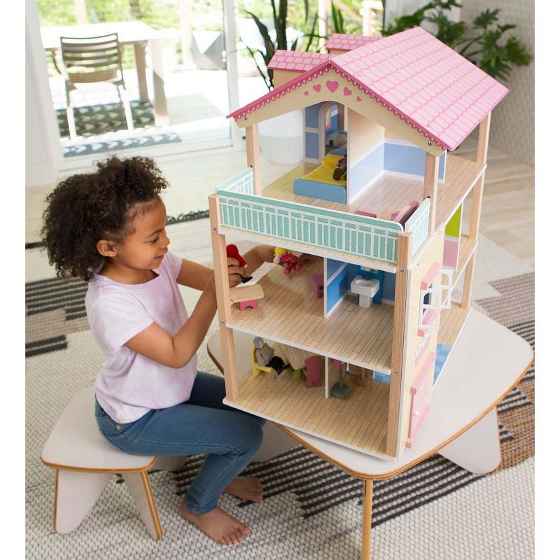 HearthSong Imagine My Place Dollhouse with Turntable and 35-Piece Dollhouse Furniture Set