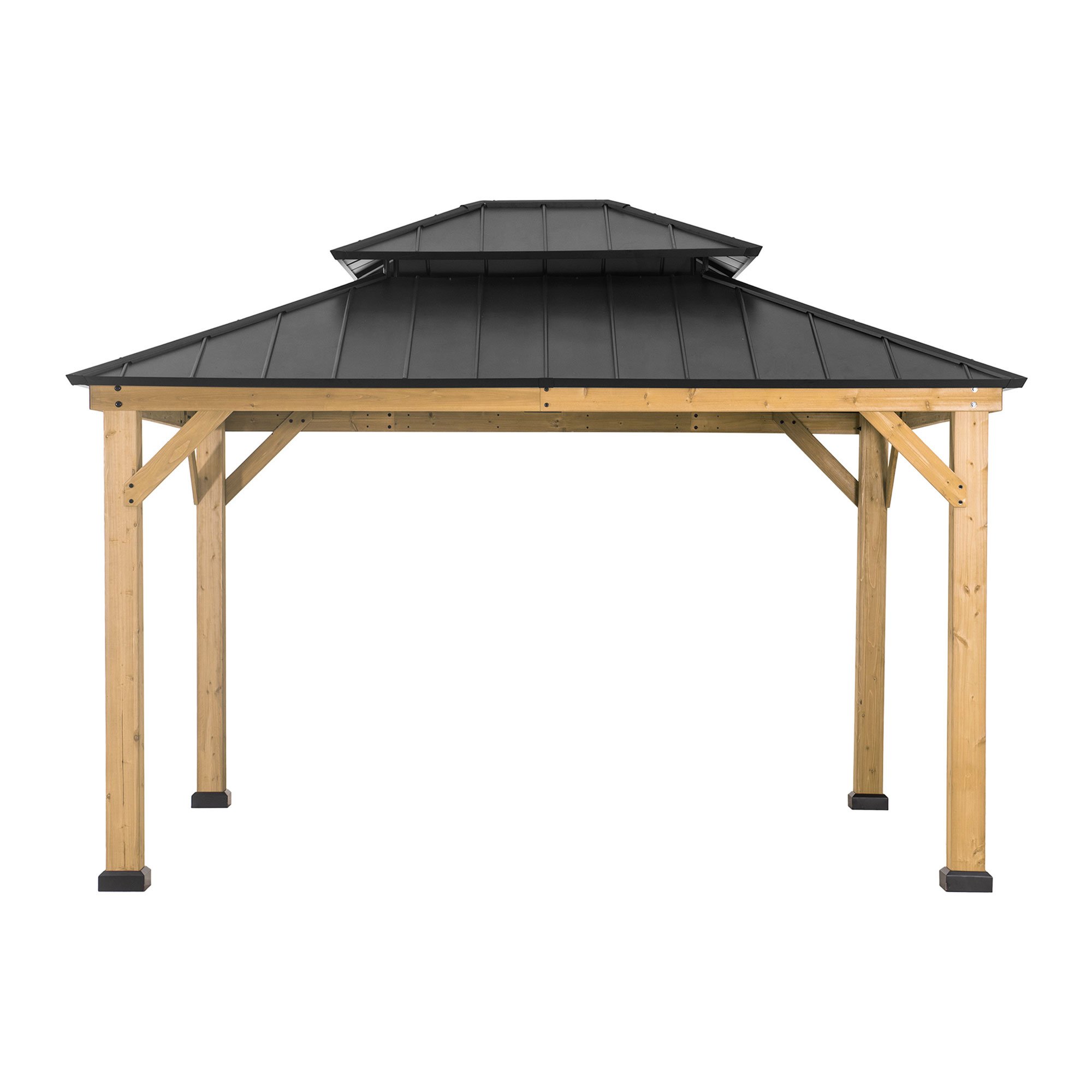 Sunjoy Black Archwood 11 ft. x 13 ft. Cedar Framed Gazebo with Hook and Steel Roof