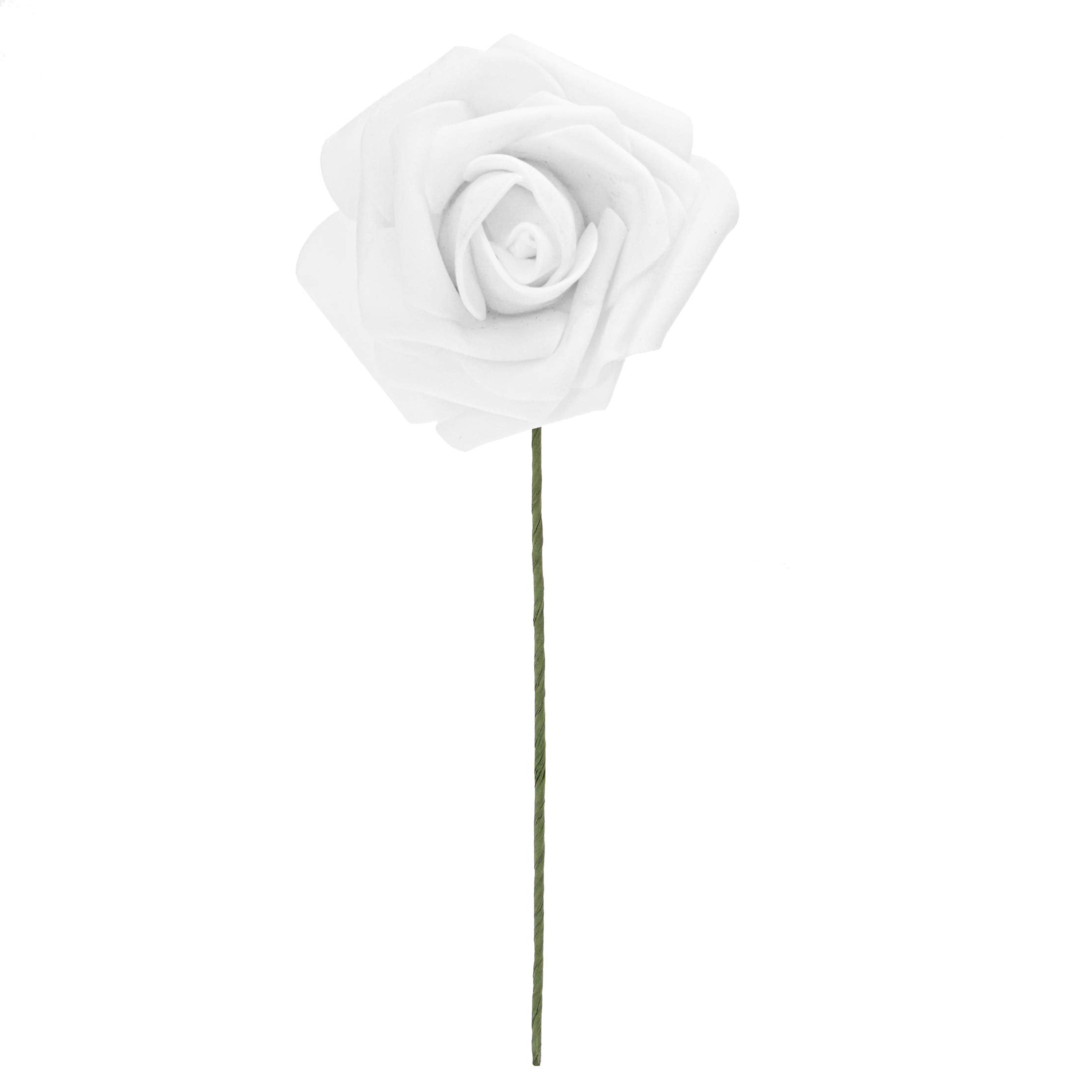 Bright Creations White 3-Inch Artificial Rose Flower Heads with Stems (60 Pack)