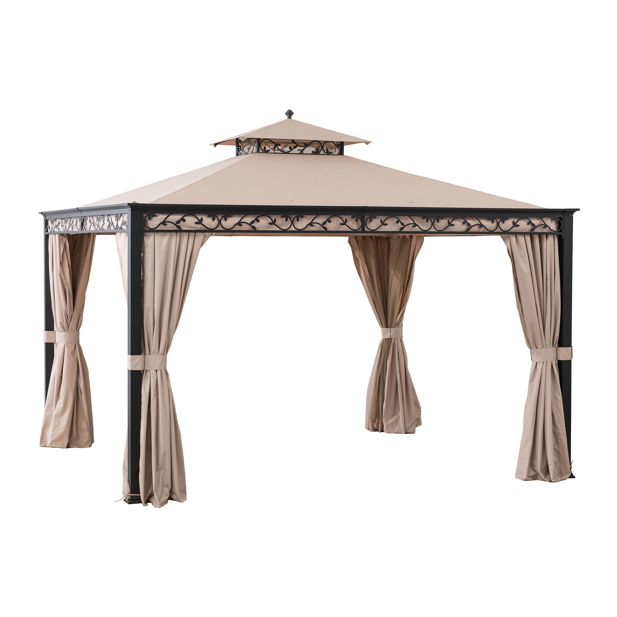 Sunjoy 10 ft. x 12 ft. Soft Top Steel Gazebo with Mosquito Netting and Curtains