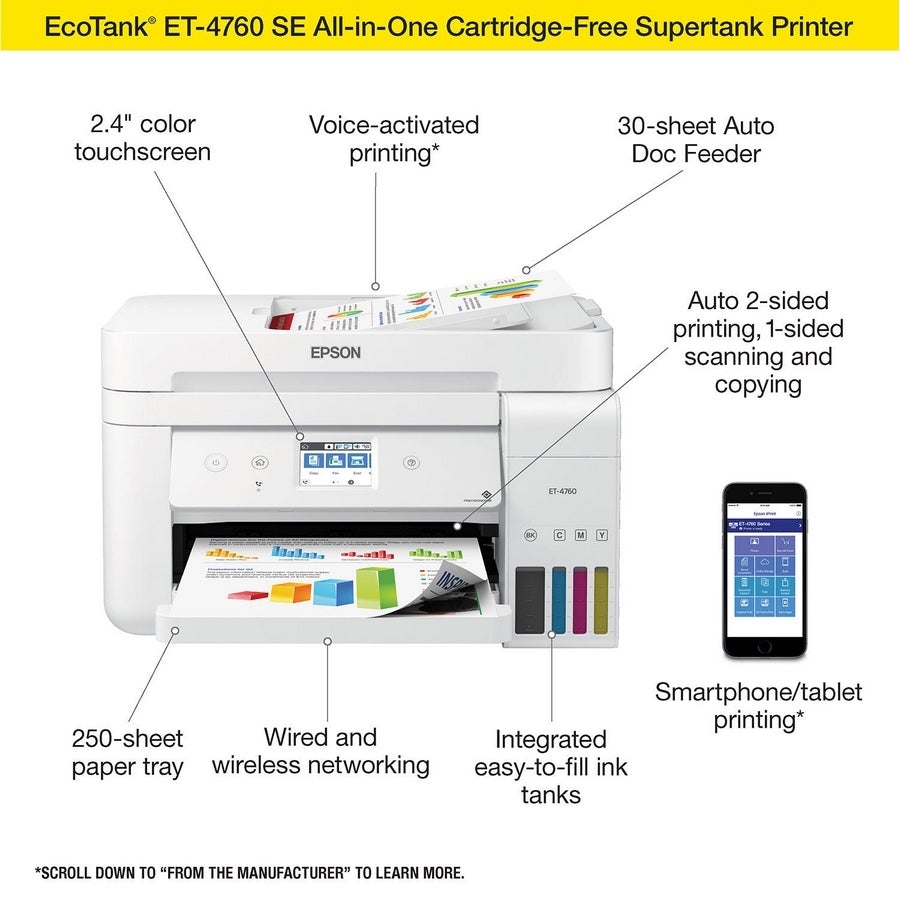 Epson EcoTank ET-4760 Special Edition All-in-One Printer with Bonus Black Ink