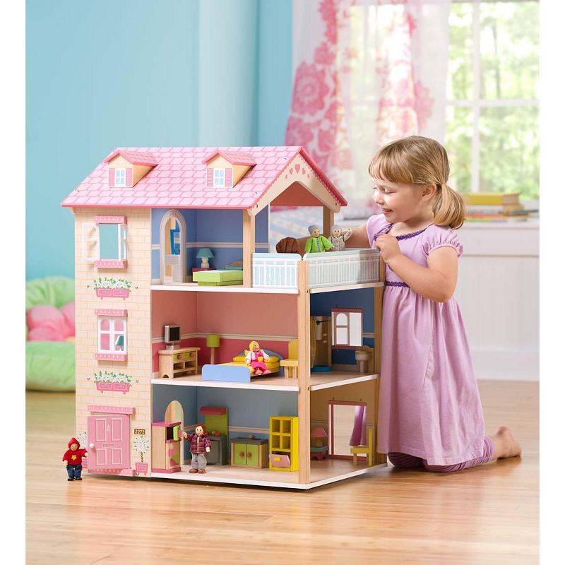 HearthSong Imagine My Place Dollhouse with Turntable and 35-Piece Dollhouse Furniture Set