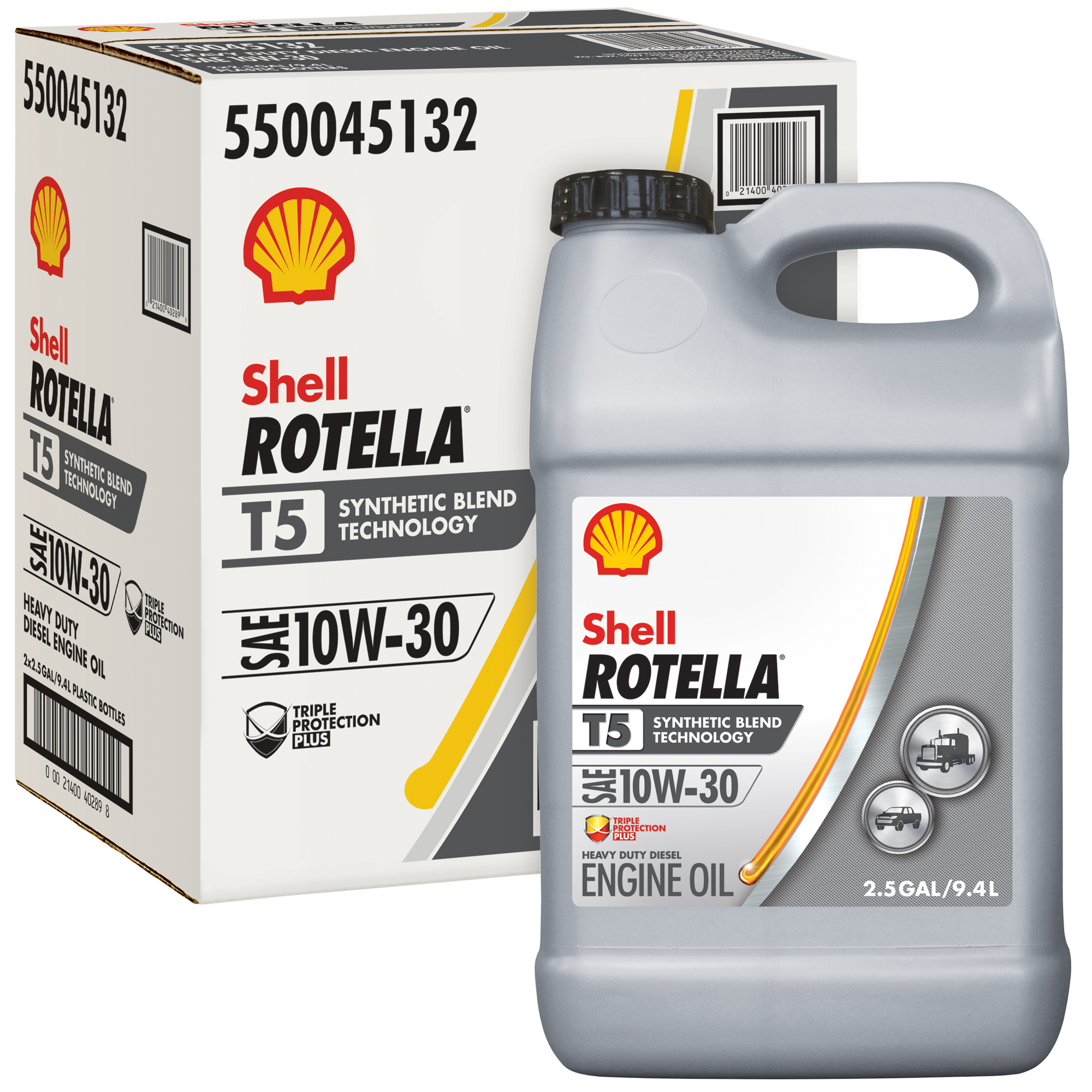 Shell Rotella T5 10W-30 Diesel Engine Oil, 2.5 gal (2-pack)