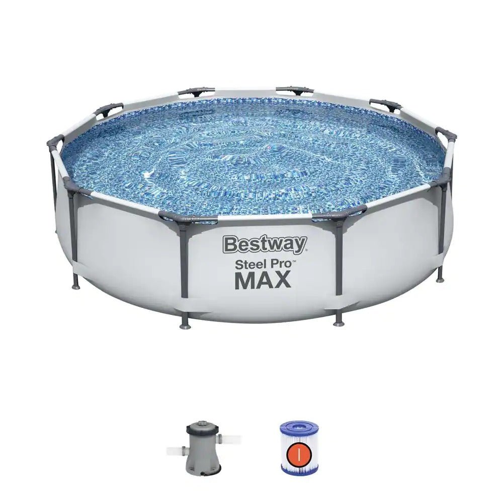 Swimming Pool-Bestway 10 Feet x 30 Inches Steel Pro Frame Round Above Ground Swimming Pool Set