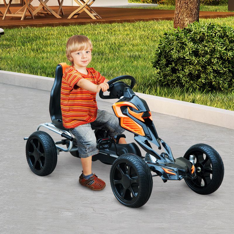 Aosom Kids Pedal Powered Ride-On Go Kart Racer With Hand Brake And Non-Slip Wheels – Orange