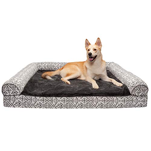 Furhaven Pet Bed for Dogs and Cats - Plush and Southwest Kilim Decor Sofa-Style Memory Foam Dog Bed, Removable Machine Washable Cover - Boulder Gray, Jumbo Plus (XX-Large)