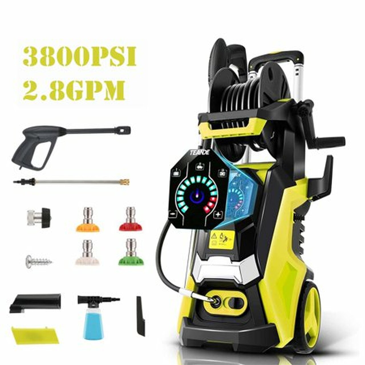 TEANDE 3800 PSI Pressure Washer, Electric 1800W High Pressure Power Washer Machine with Touch Screen and 5 Nozzles