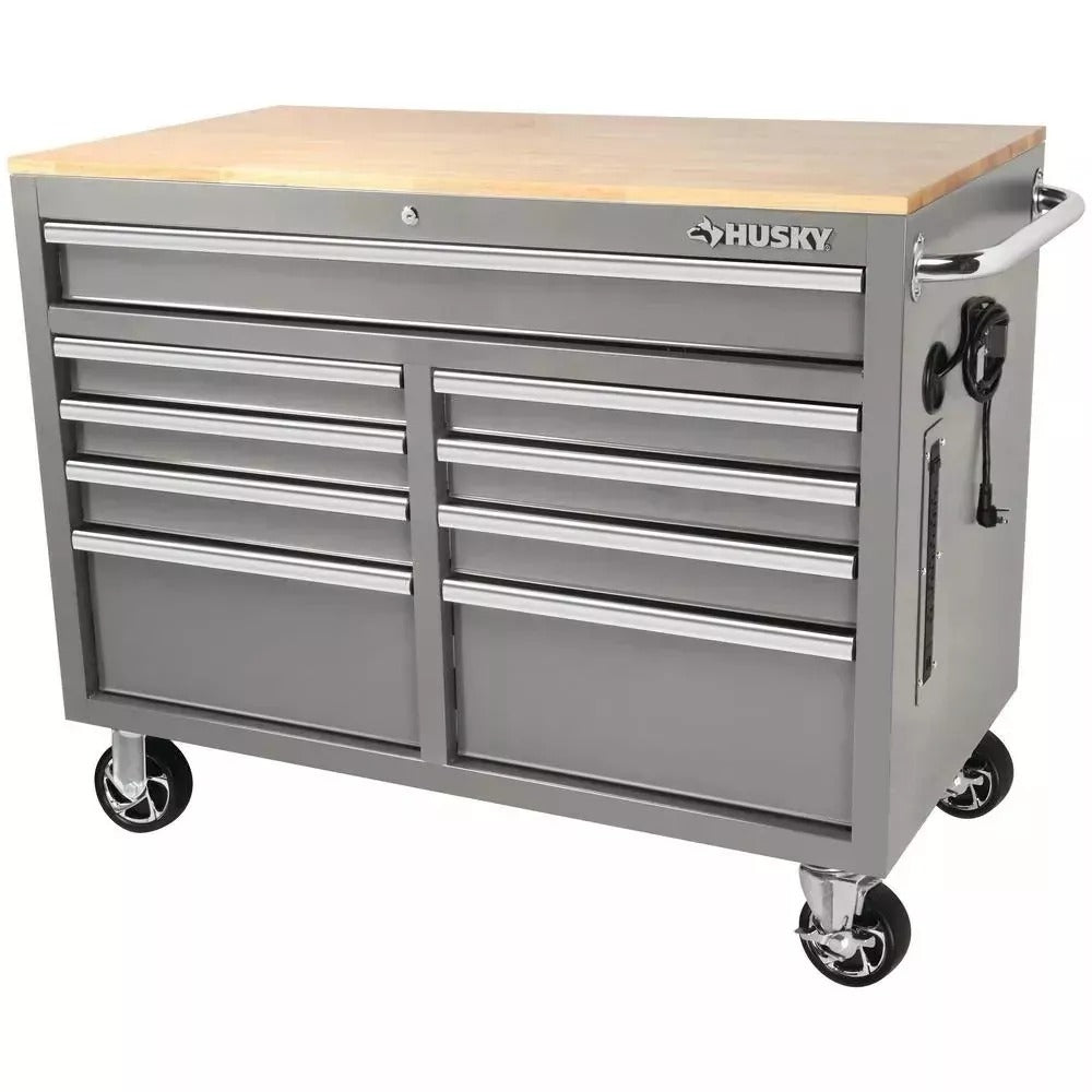 46 in. W x 24 in. D 9-Drawer Gloss Gray Deep Tool Chest Mobile Workbench