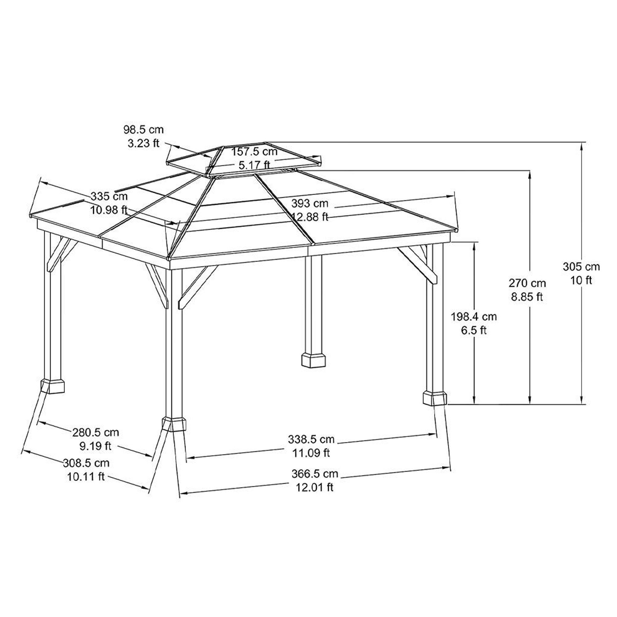 Sunjoy Brown 11 ft. x 13 ft. Cedar Framed Gazebo with 2-tier Steel Roof and Hook