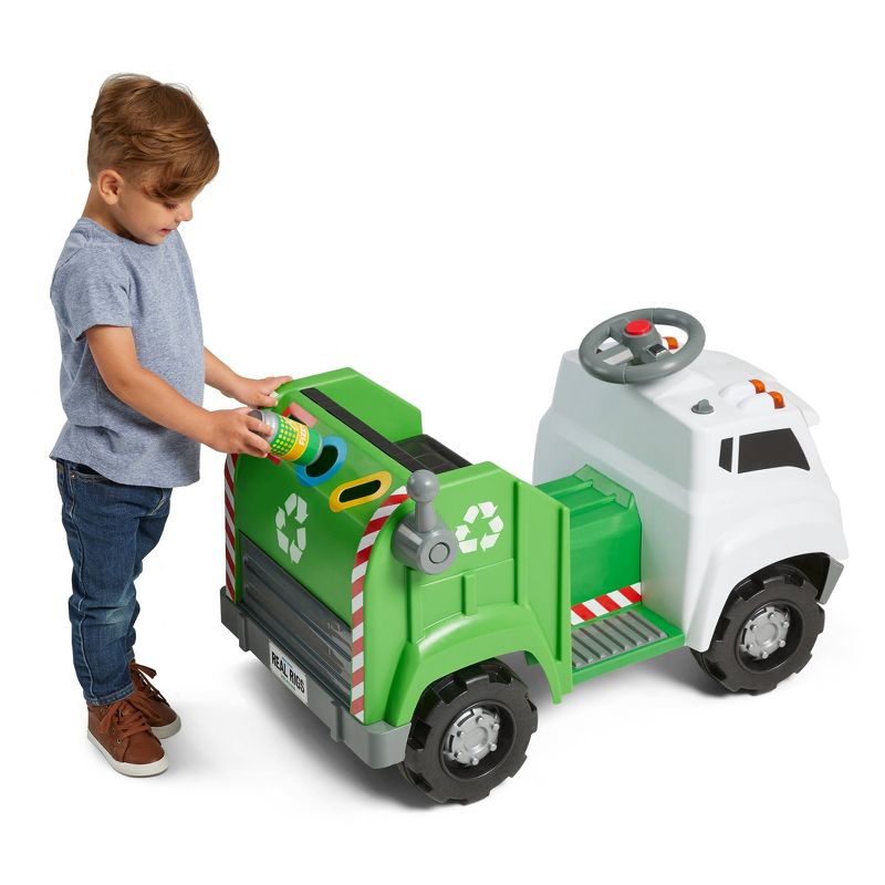Kid Trax 6V Real Rigs Recycling Truck Interactive Powered Ride-On – Green/White