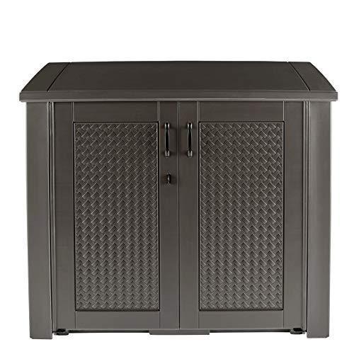 Rubbermaid Extra Large Decorative Patio Storage, Weather Resistant Outdoor Storage Cabinet, Dark Teak