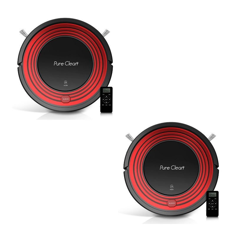 Pyle PUCRC95.5 PureClean Smart Automatic Programmable Robot Vacuum Home Cleaning System for All Indoor Floor Surfaces, Red (2 Pack)