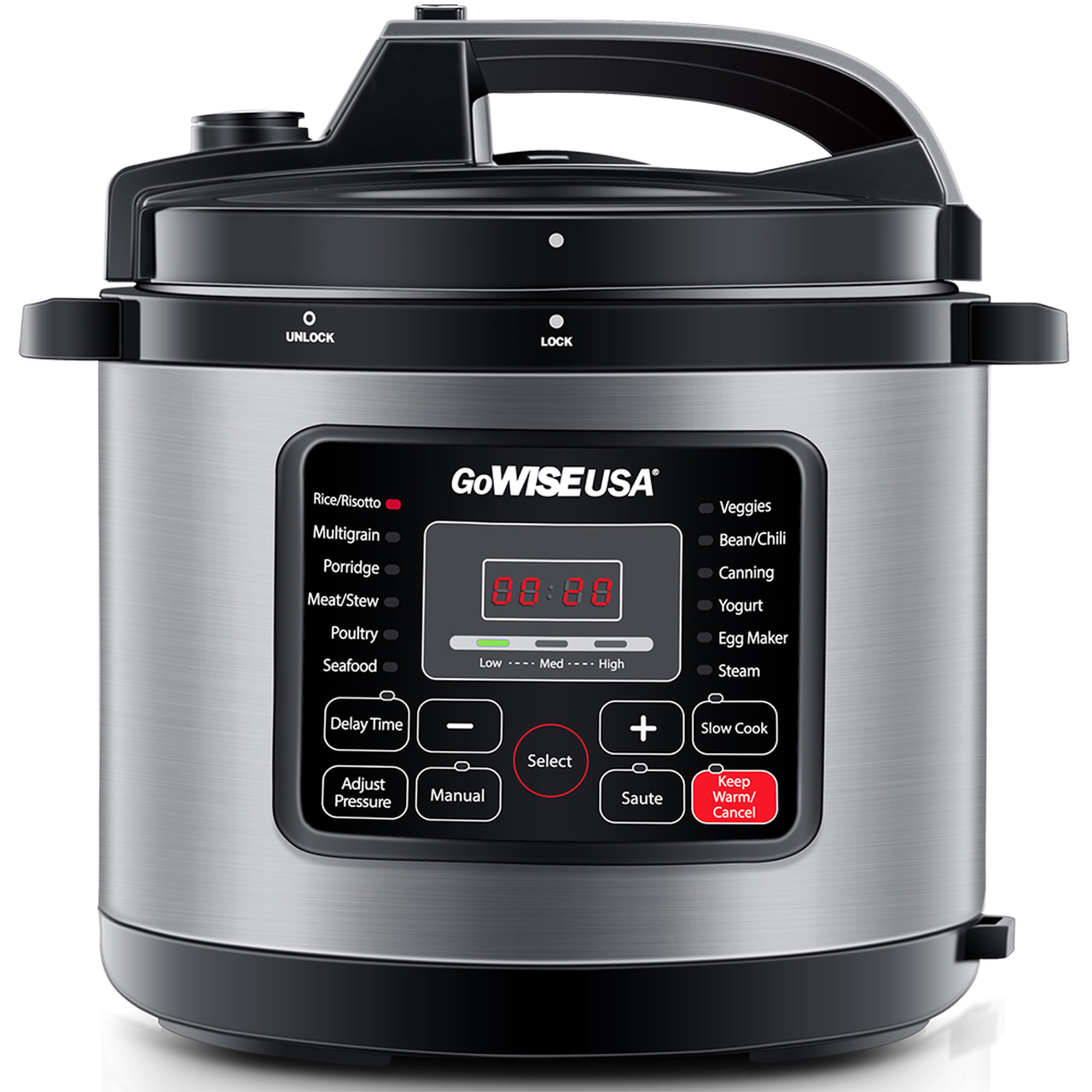 GoWISE USA 6-Quart 12-in-1 Electric Programmable Pressure Cooker (Stainless Steel)