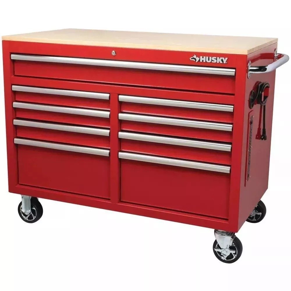 Husky 46 in. W x 24 in. D 9-Drawer Gloss Red Deep Tool Chest Mobile Workbench