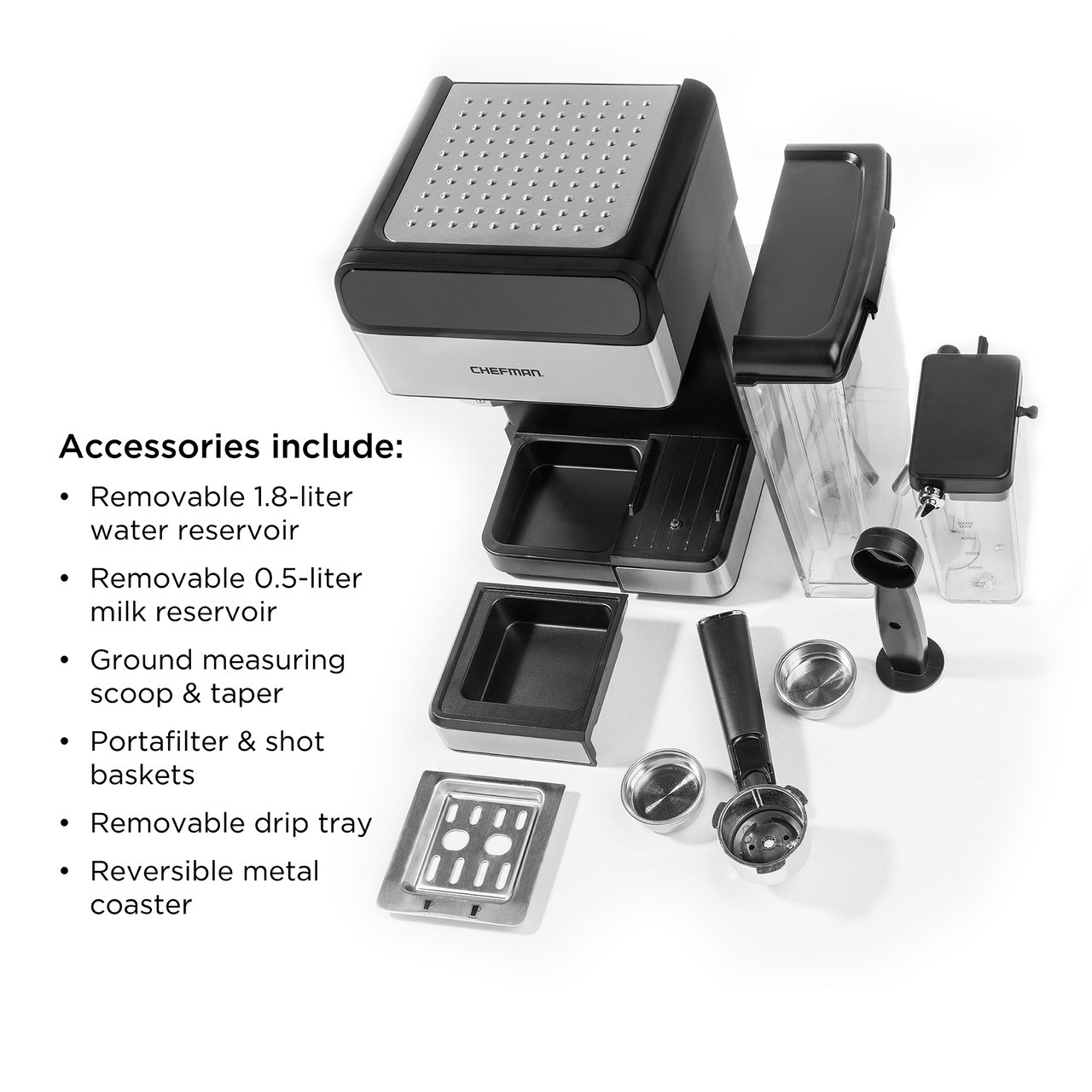 Chefman 6-in-1 Stainless Steel 15-Bar Pump Espresso Machine