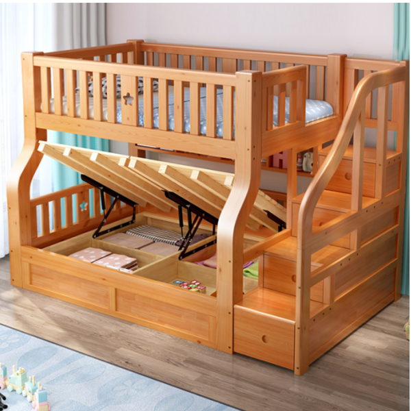 Dylan Kids Bunk Bed with Rails and Ladder, Wood, Twin