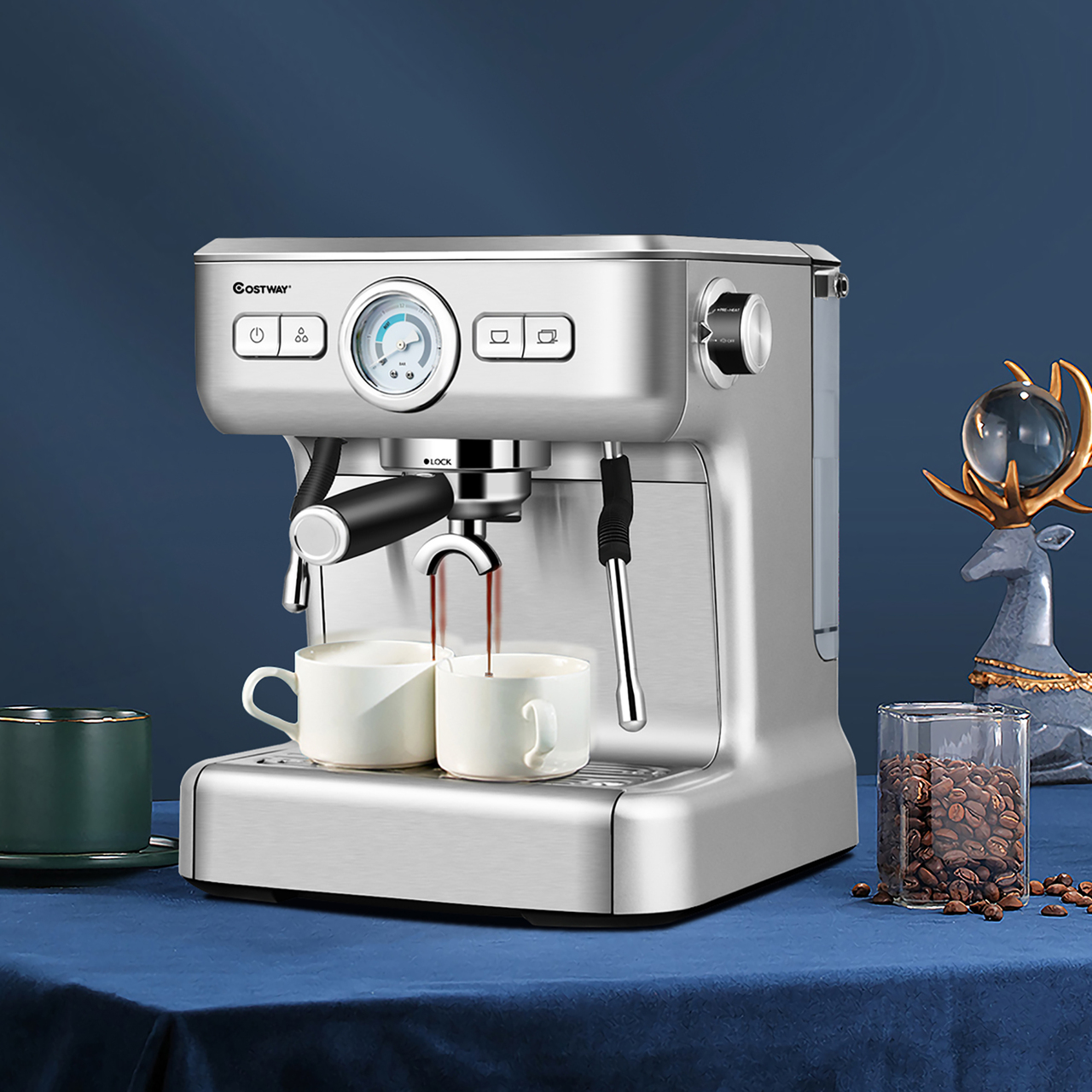 Costway Semi-Auto Espresso Machine Maker Water Tank Pump Pressure w/ Milk Frother Wand