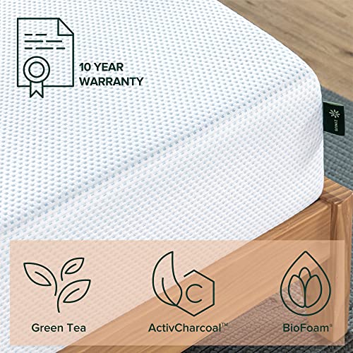 ZINUS Shalini Upholstered Platform Bed Frame, Sage Grey, Queen & 12 Inch Green Tea Cooling Gel Memory Foam Mattress, Queen