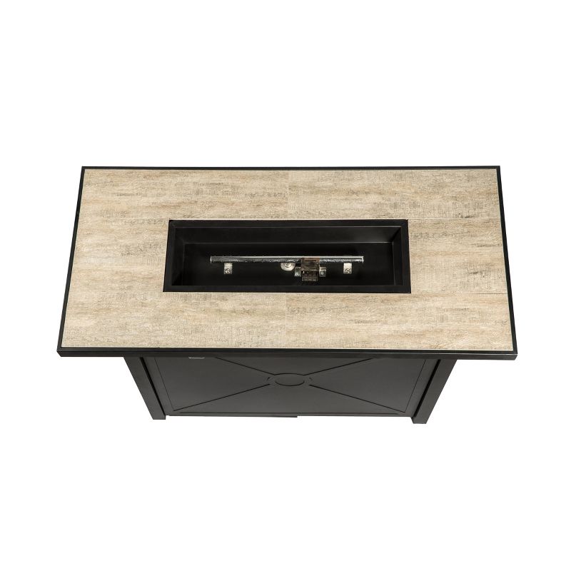 Farmhouse 28″ Steel Ceramic Propane Gas Fire Pit Table – Black/Brown – Teamson Home