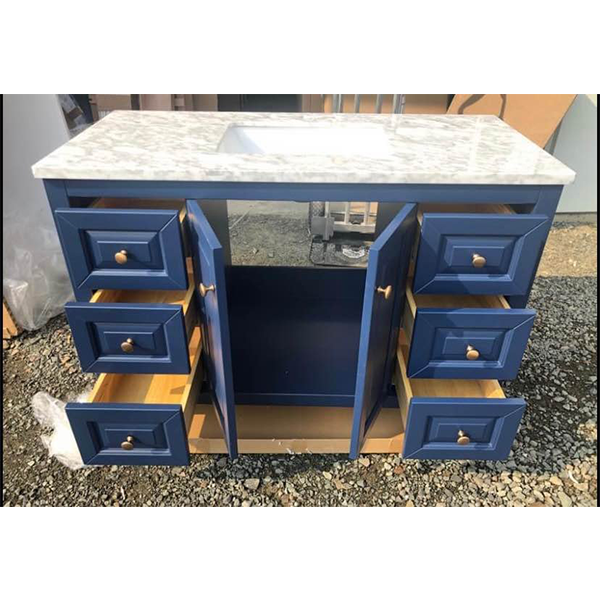 New in box! 48” Single Sink Navy Blue Bathroom Vanity Cabinet w Marble Top- solid Wood cabinet