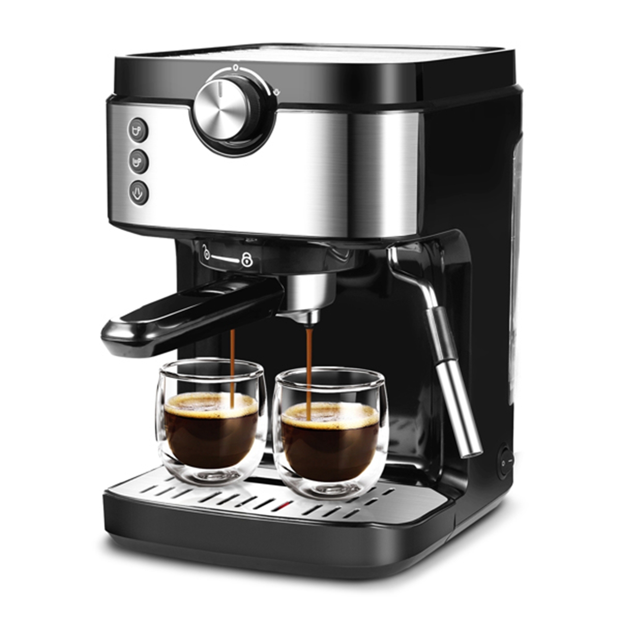 YOSHIKO Steam Espresso Machine, Latte and Cappuccino Maker with Milk Frother, 20 Bar Italian Pump, Automatic Setting of Coffee Volume, 900ml Water Tank, Black & Stainless, 1700W